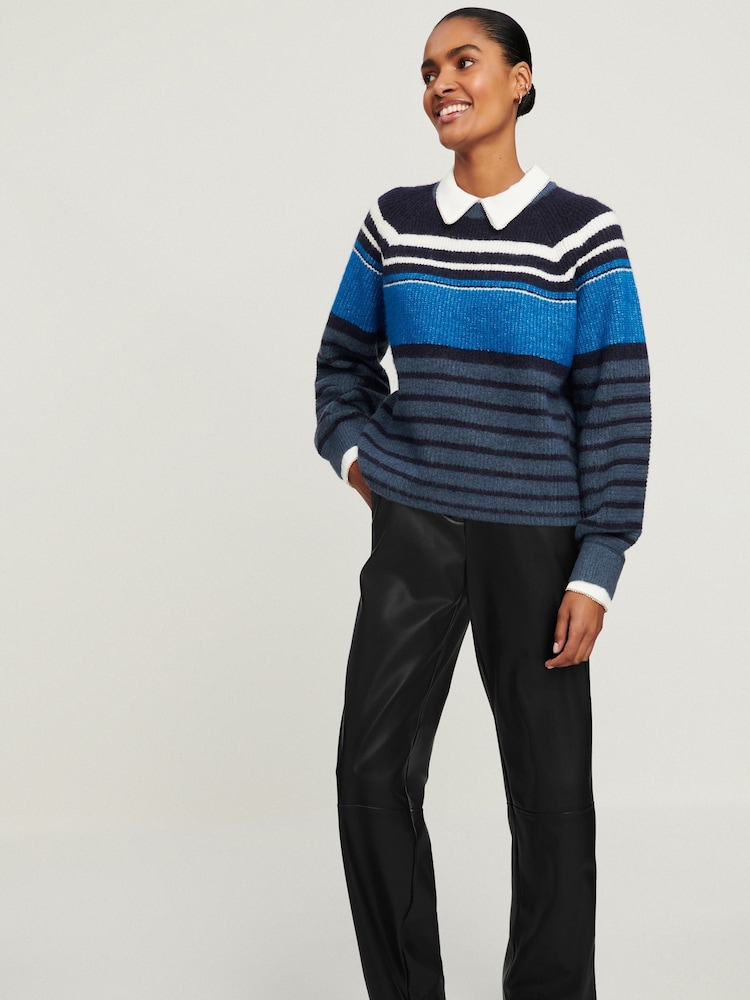Navy Stripe Embellished Shirt Layered Jumper - Image 2 of 6