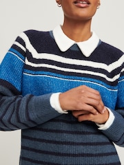 Navy Stripe Embellished Shirt Layered Jumper - Image 4 of 6