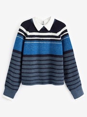 Navy Stripe Embellished Shirt Layered Jumper - Image 5 of 6