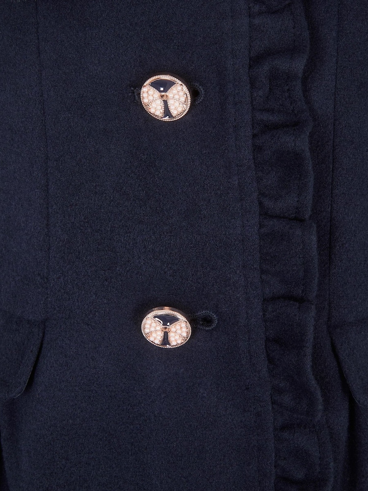 Monsoon Blue Faux Fur Collar Frill Coat - Image 3 of 3 Monsoon Blue Faux Fur Collar Frill Coat - Image 3 of 3
