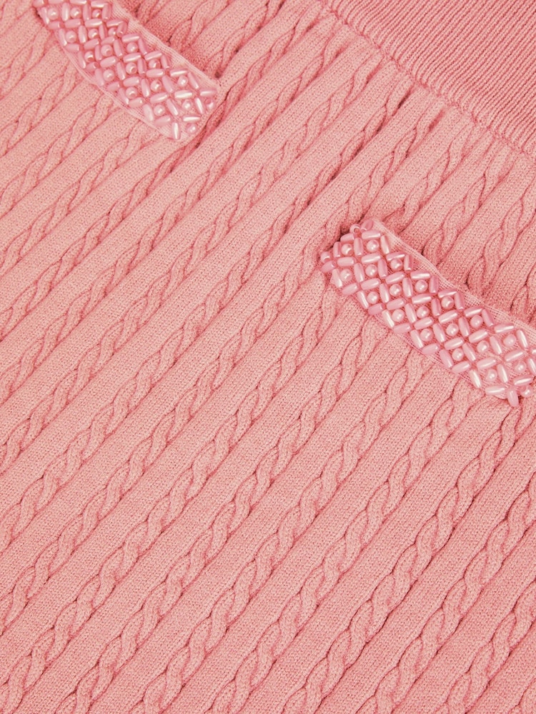 Monsoon Pink Embellished Cable Knit Skirt - Image 3 of 3 Monsoon Pink Embellished Cable Knit Skirt - Image 3 of 3
