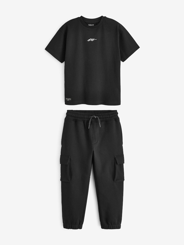 Black Cargo Joggers And T-Shirt Set (3-16yrs) - Image 1 of 3