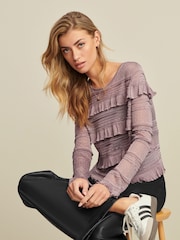 Lilac Purple Pointelle Frill Jumper - Image 1 of 5