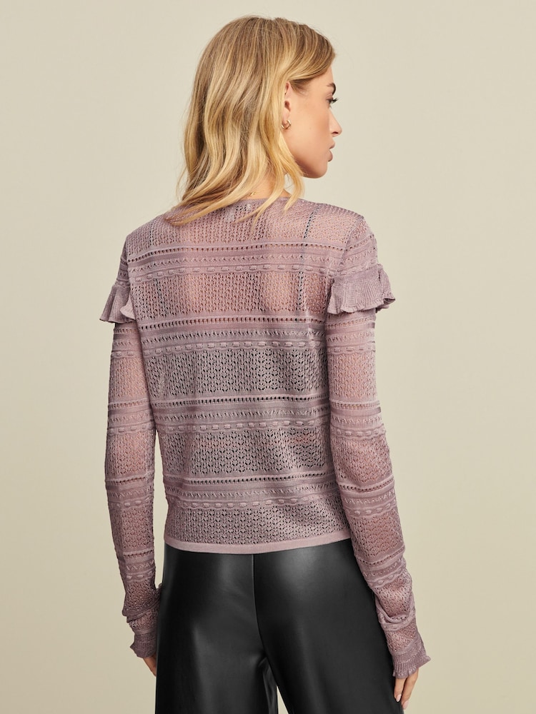Lilac Purple Pointelle Frill Jumper - Image 2 of 5