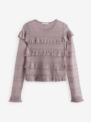 Lilac Purple Pointelle Frill Jumper - Image 4 of 5