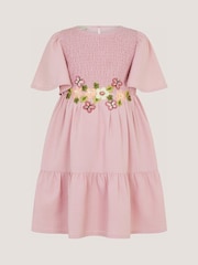 Monsoon Pink Floral Embroidered Smocked Dress - Image 2 of 3