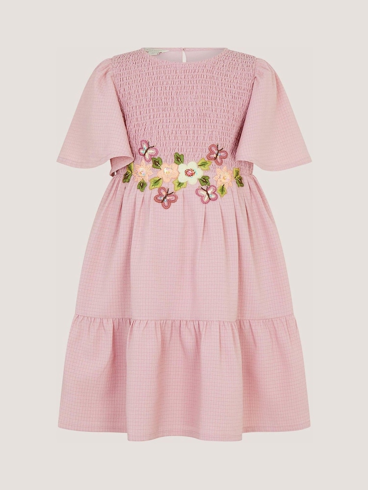 Monsoon Pink Floral Embroidered Smocked Dress - Image 2 of 3