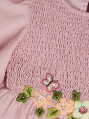 Monsoon Pink Floral Embroidered Smocked Dress - Image 3 of 3