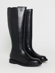 JD Williams Black Wide Fit Leather Knee High Chelsea Boots - Image 2 of 4