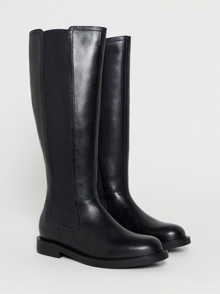 JD Williams Black Wide Fit Leather Knee High Chelsea Boots - Image 2 of 4 JD Williams Black Wide Fit Leather Knee High Chelsea Boots - Image 2 of 4