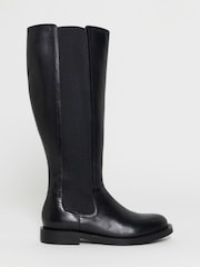 JD Williams Black Wide Fit Leather Knee High Chelsea Boots - Image 3 of 4