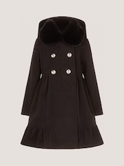 Monsoon Black Faux Fur Collar Double-Breasted Coat - Image 1 of 2