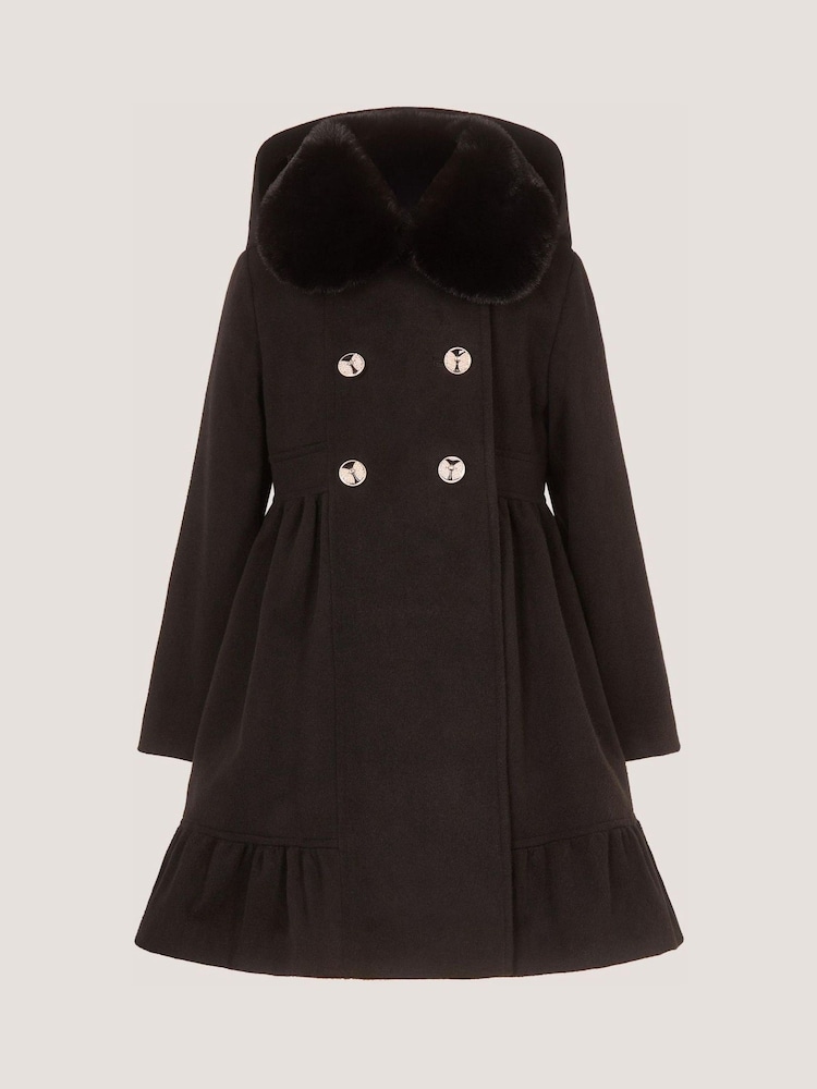 Monsoon Black Faux Fur Collar Double-Breasted Coat - Image 1 of 2 Monsoon Black Faux Fur Collar Double-Breasted Coat - Image 1 of 2