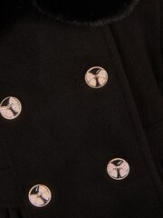 Monsoon Black Faux Fur Collar Double-Breasted Coat - Image 3 of 3