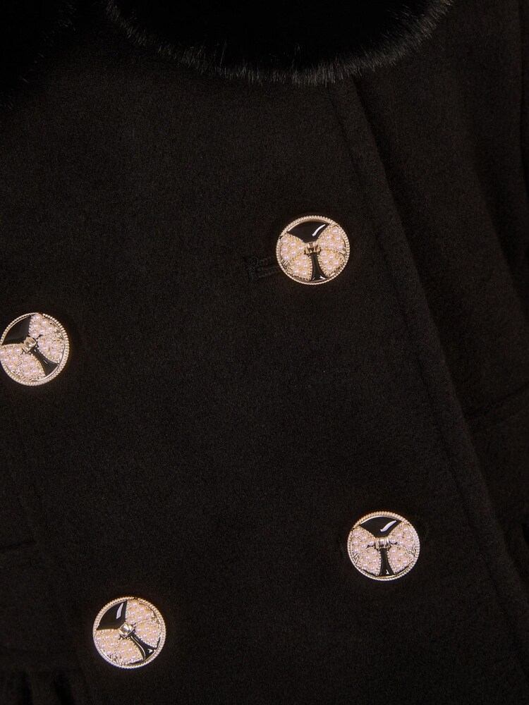 Monsoon Black Faux Fur Collar Double-Breasted Coat - Image 3 of 3 Monsoon Black Faux Fur Collar Double-Breasted Coat - Image 3 of 3
