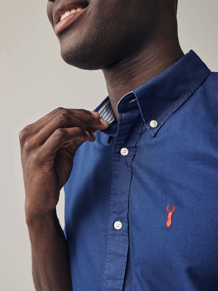 Cobalt Blue Slim Fit Long Sleeve Oxford 100% Cotton Shirt - Image 3 of 7