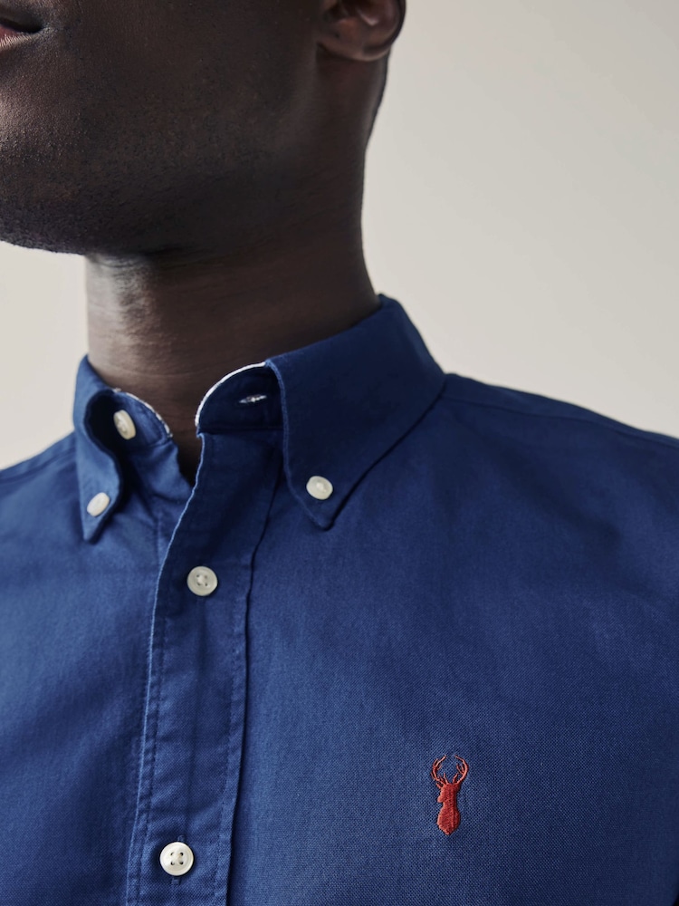 Cobalt Blue Slim Fit Long Sleeve Oxford 100% Cotton Shirt - Image 4 of 7