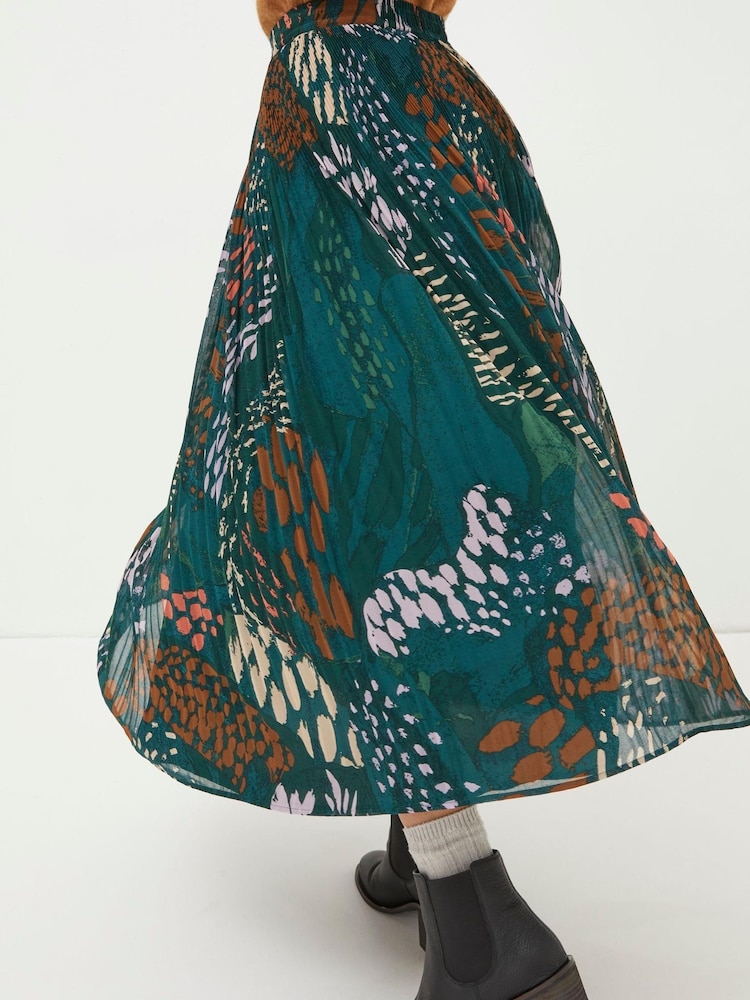 FatFace Green Paignton Landscape Pleated Midi Skirt - Image 2 of 5 FatFace Green Paignton Landscape Pleated Midi Skirt - Image 2 of 5