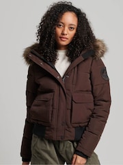 Superdry Brown Everest Hooded Puffer Bomber Jacket - Image 1 of 5