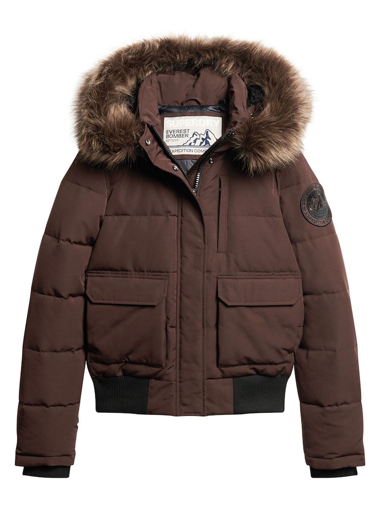 Superdry Brown Everest Hooded Puffer Bomber Jacket - Image 5 of 5