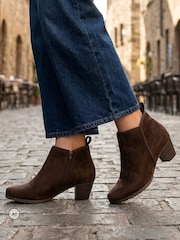 Pavers Brown Wide Fit Smart Block Heel Ankle Boots - Image 1 of 6