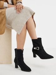 JD Williams Black Wide Fit Buckle Detail Heeled Ankle Boots - Image 1 of 4