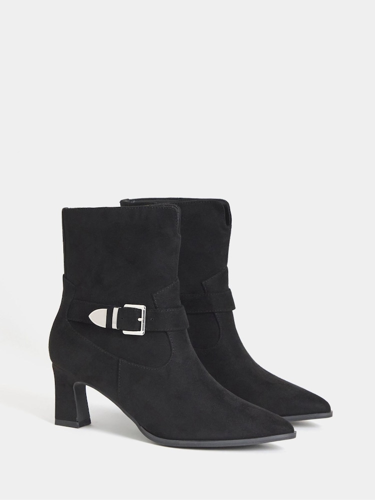 JD Williams Black Wide Fit Buckle Detail Heeled Ankle Boots - Image 2 of 4