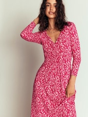 Boden Red Jasmine Ruched Jersey Dress - Image 4 of 5