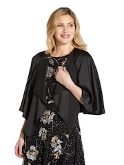 Adrianna Papell Black Satin Crepe Reversible Cape - Image 1 of 5