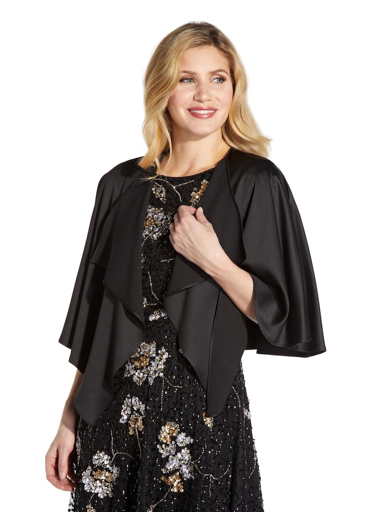 Adrianna Papell Black Satin Crepe Reversible Cape - Image 1 of 5