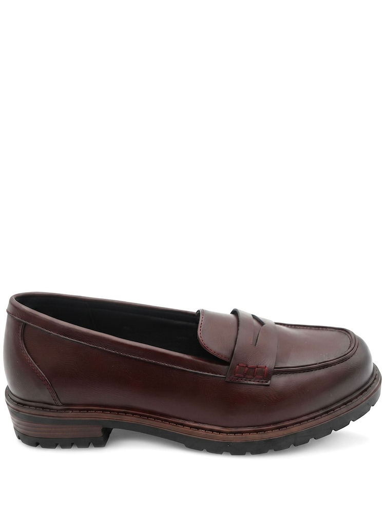 Pavers Burgundy Red Wide Fit Chunky Sole Penny Loafers - Image 1 of 5