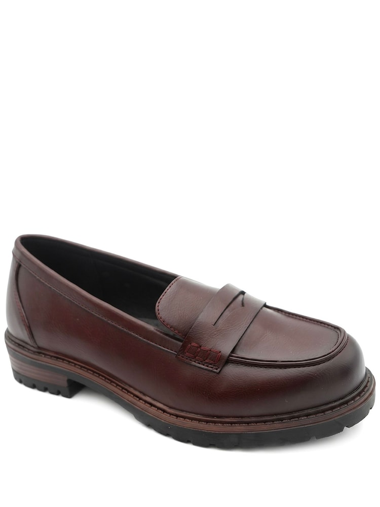 Pavers Burgundy Red Wide Fit Chunky Sole Penny Loafers - Image 2 of 5