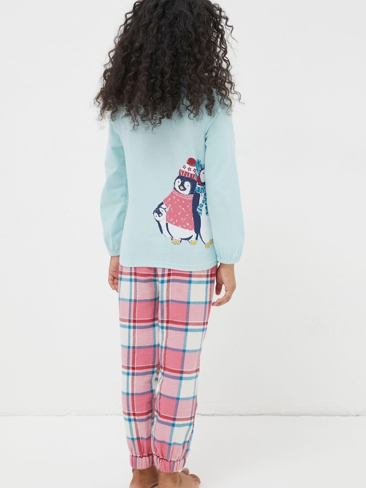FatFace Blue Penguin Check Pyjama Set - Image 2 of 4