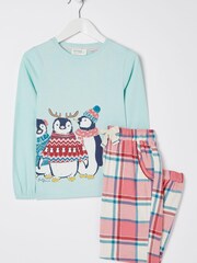 FatFace Blue Penguin Check Pyjama Set - Image 3 of 4