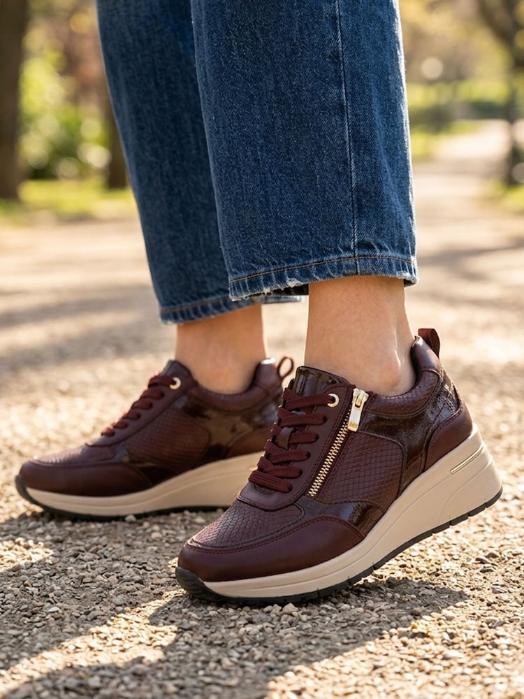Pavers Red Bellissimo Wide Fit Zip & Lace Trainers - Image 1 of 6 Pavers Red Bellissimo Wide Fit Zip & Lace Trainers - Image 1 of 6