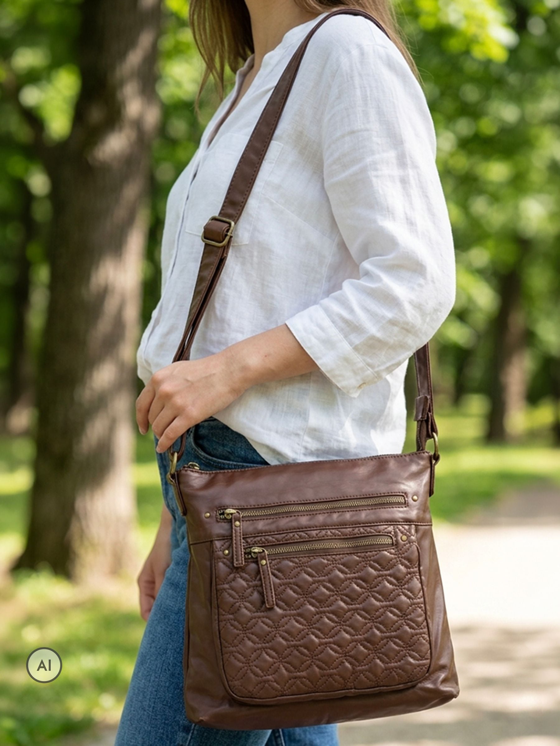 Pavers Women's Brown Multi-Zip Cross-Body Bag In - Image 3