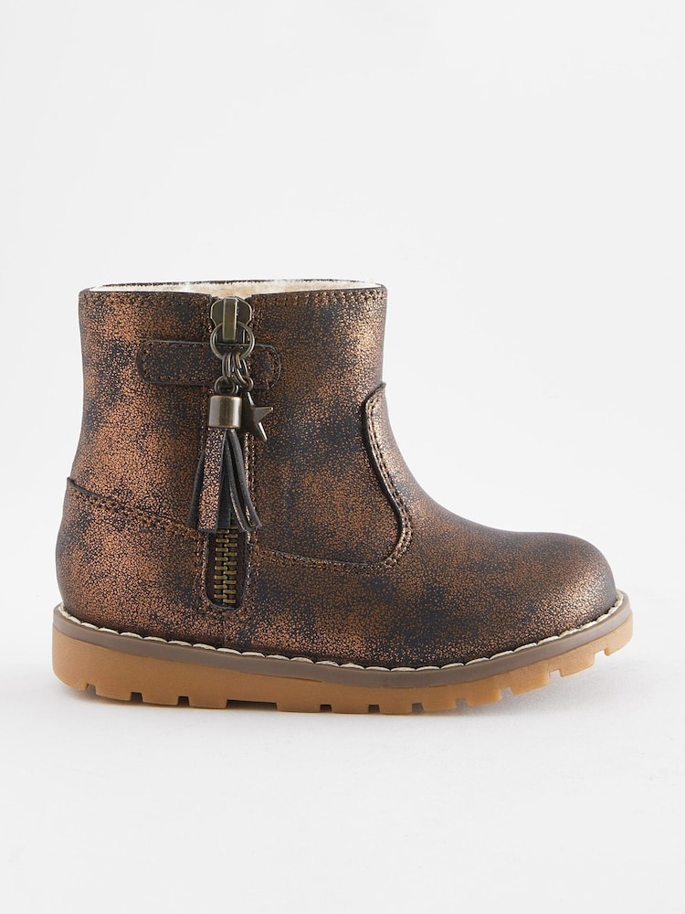 Bronze Brown Standard Fit (F) Warm Lined Tassel Detail Zip Boots - Image 2 of 5