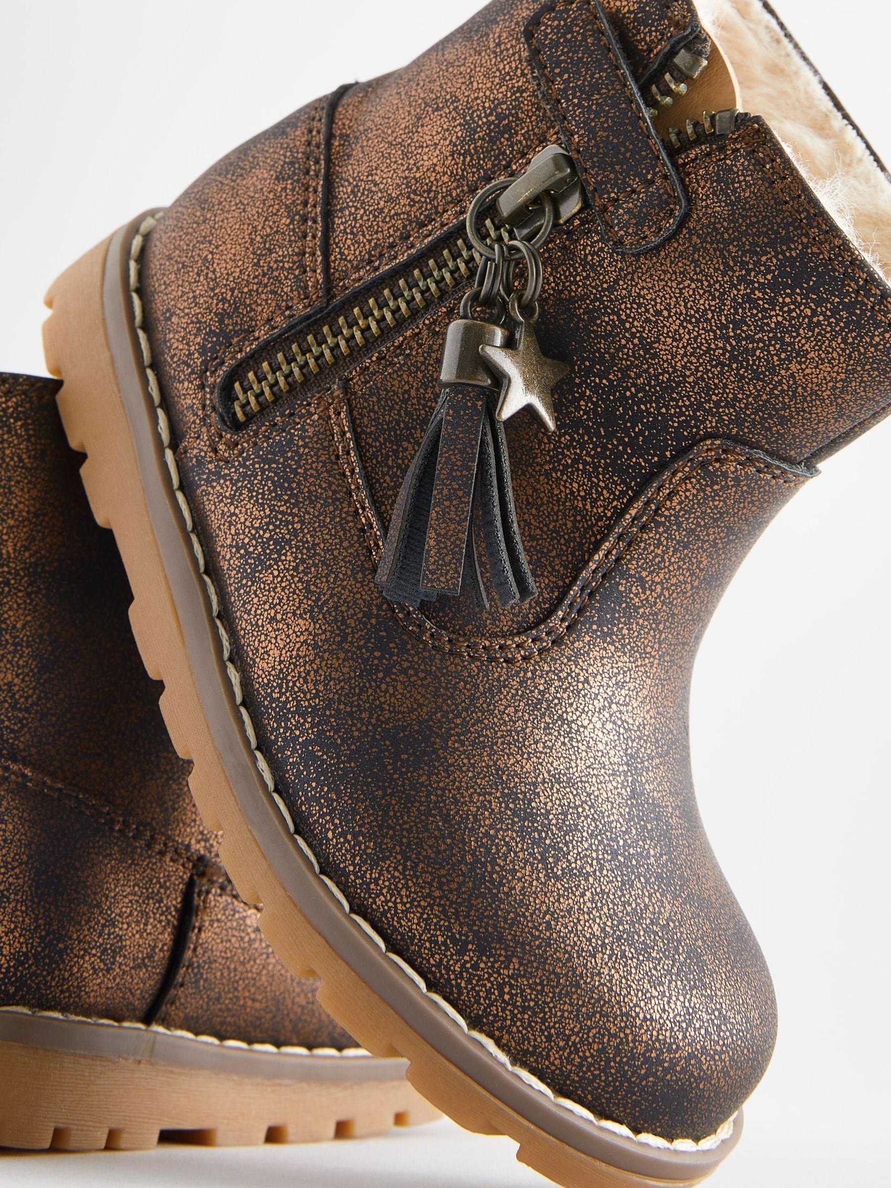 Bronze Brown Standard Fit (F) Warm Lined Tassel Detail Zip Boots - Image 4 of 5