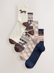 Cream/Navy Fairisle Dog Ankle Socks 4 Pack - Image 1 of 7