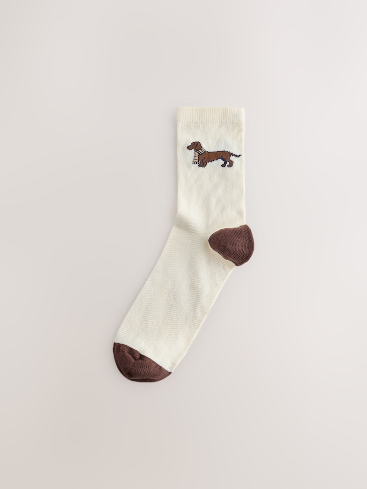 Cream/Navy Fairisle Dog Ankle Socks 4 Pack - Image 2 of 7 Cream/Navy Fairisle Dog Ankle Socks 4 Pack - Image 2 of 7