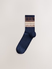 Cream/Navy Fairisle Dog Ankle Socks 4 Pack - Image 5 of 7