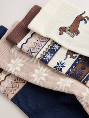 Cream/Navy Fairisle Dog Ankle Socks 4 Pack - Image 6 of 7