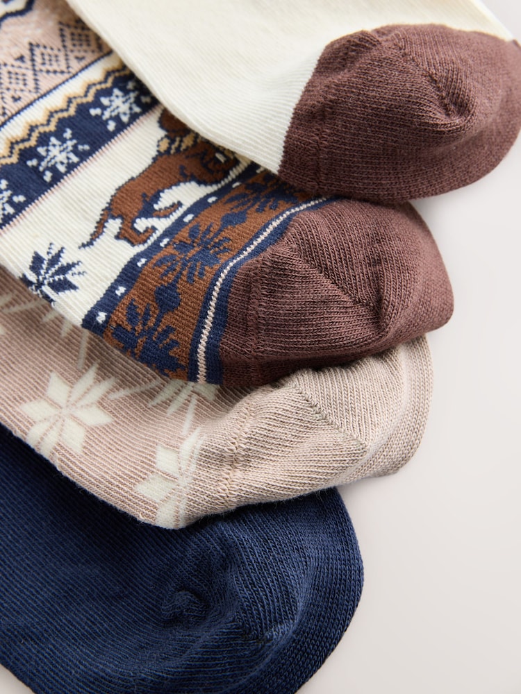 Cream/Navy Fairisle Dog Ankle Socks 4 Pack - Image 7 of 7 Cream/Navy Fairisle Dog Ankle Socks 4 Pack - Image 7 of 7
