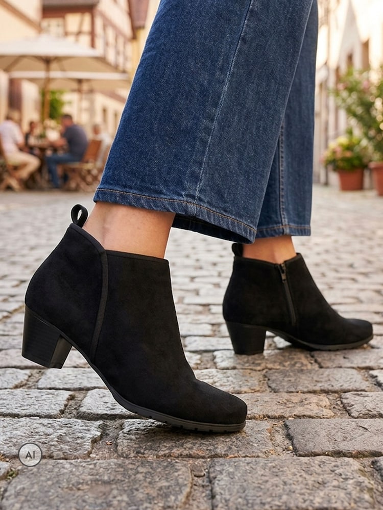 Pavers Black Wide Fit Smart Block Heel Ankle Boots - Image 1 of 6 Pavers Black Wide Fit Smart Block Heel Ankle Boots - Image 1 of 6