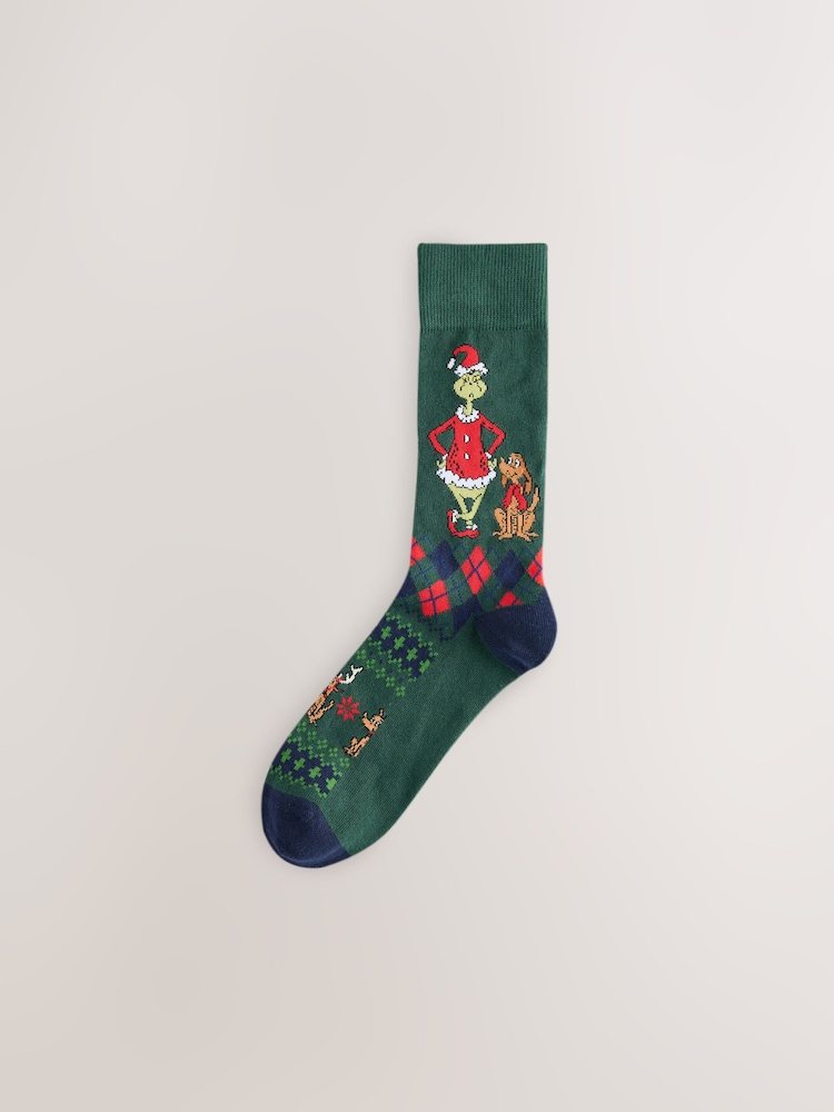 Green/ Blue/ Red Grinch Christmas Socks 3 Pack - Image 2 of 6 Green/ Blue/ Red Grinch Christmas Socks 3 Pack - Image 2 of 6