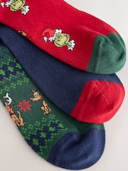 Green/ Blue/ Red Grinch Christmas Socks 3 Pack - Image 5 of 6
