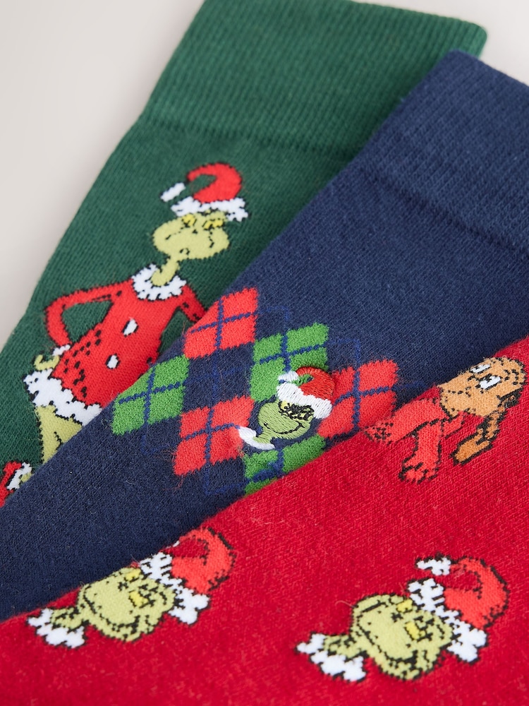 Green/ Blue/ Red Grinch Christmas Socks 3 Pack - Image 6 of 6 Green/ Blue/ Red Grinch Christmas Socks 3 Pack - Image 6 of 6