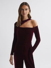 Reiss Berry Adele Velvet Off-The-Shoulder Jumpsuit - Image 3 of 4