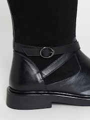 JD Williams Black Wide Fit Leather Suede Mix Knee High Flat Boots - Image 4 of 4