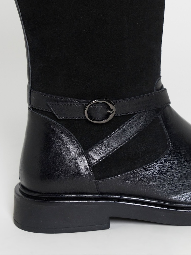 JD Williams Black Wide Fit Leather Suede Mix Knee High Flat Boots - Image 4 of 4 JD Williams Black Wide Fit Leather Suede Mix Knee High Flat Boots - Image 4 of 4